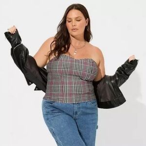 Torrid Ponte Sweetheart Gray Pink Parker Plaid Crop Tube Top